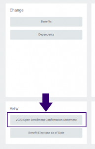 Button labeled "2023 Open Enrollment Confirmation Statement"